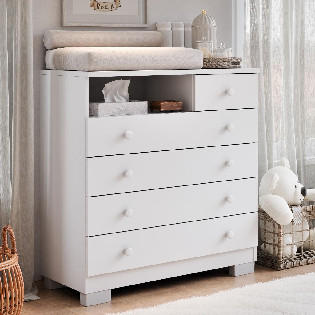 Cômoda Infantil 5 Gavetas com Trocador: Organize!