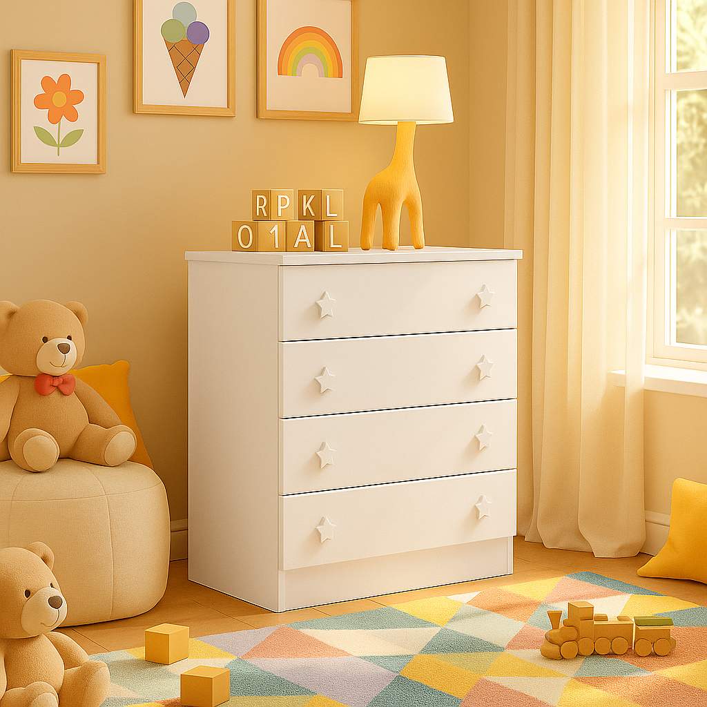 Cômoda Infantil Doce Sonho: 4 Gavetas com Design Encantador