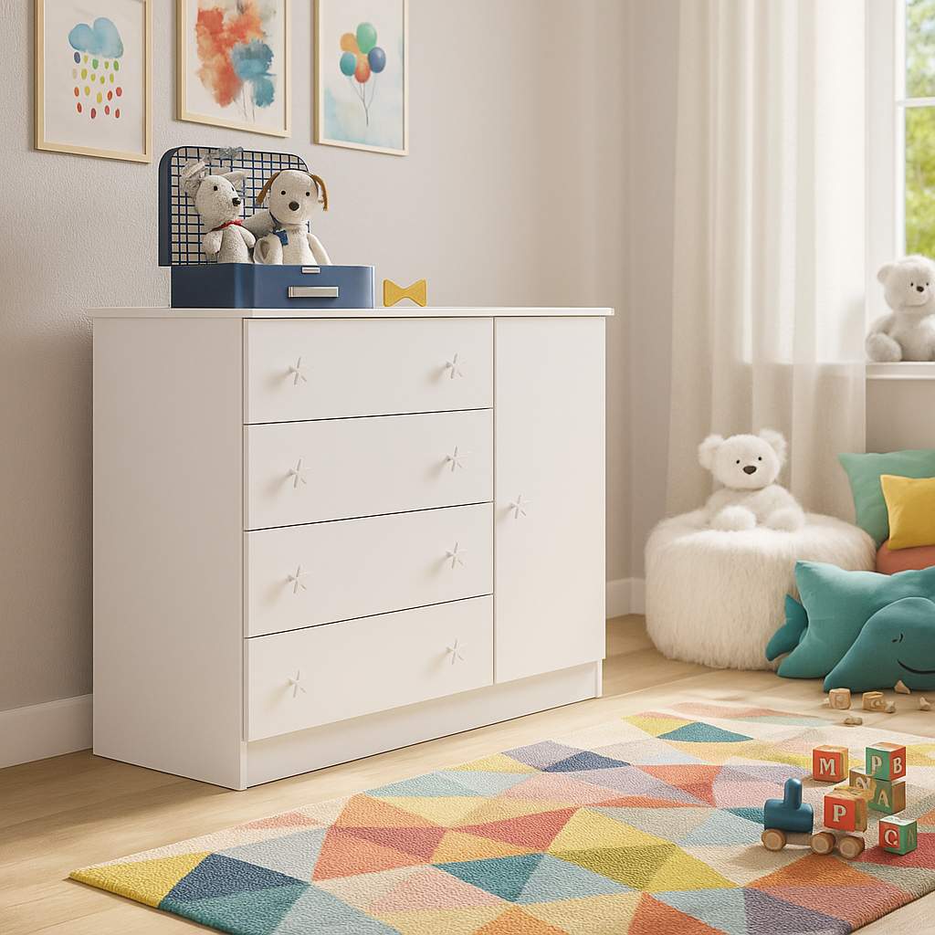 Cômoda Infantil Doce Sonho: 4 Gavetas + Sapateira