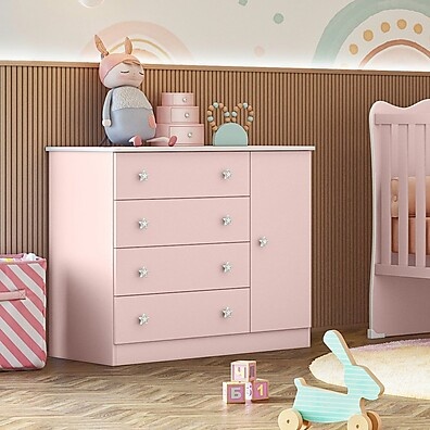Cômoda Infantil Rosa Acetinado: Doce Sonho!