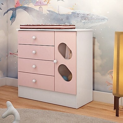 Cômoda Infantil Tic Tac Branco/Rosa – Elegância e Praticidade