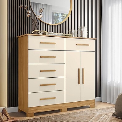 Cômoda Xangai Cinamomo/Off White – Elegância e Espaço para o Seu Quarto
