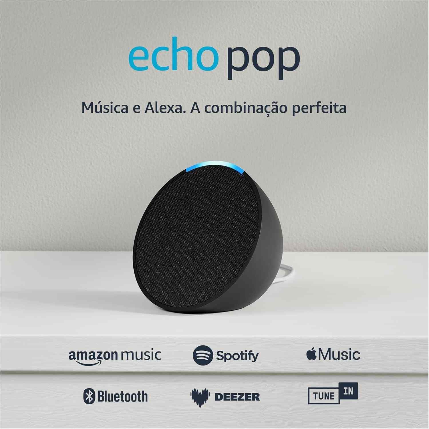 Echo Pop (Nova Geração): Smart Speaker Compacto com Alexa e Som Envolvente - Preto