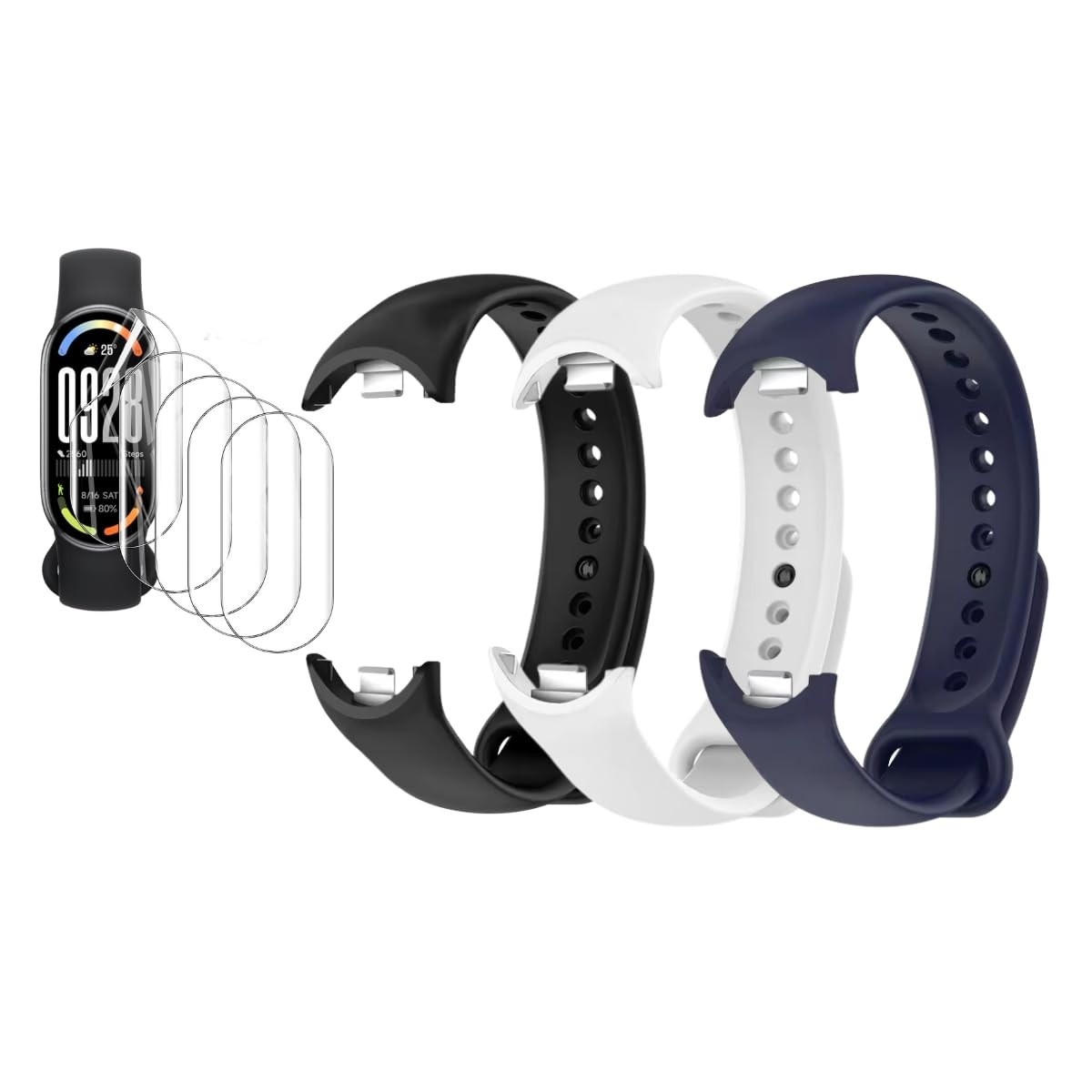 Kit 3 Pulseiras extras compatíveis com xiaomi mi band 10/ mi 9 /mi 8 + 5x Película Protetora Gel