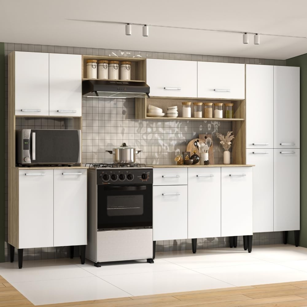 Cozinha Completa Arizona Plus com Armário e Balcão Carraro (Branco) - Design Moderno e Funcionalidade Total