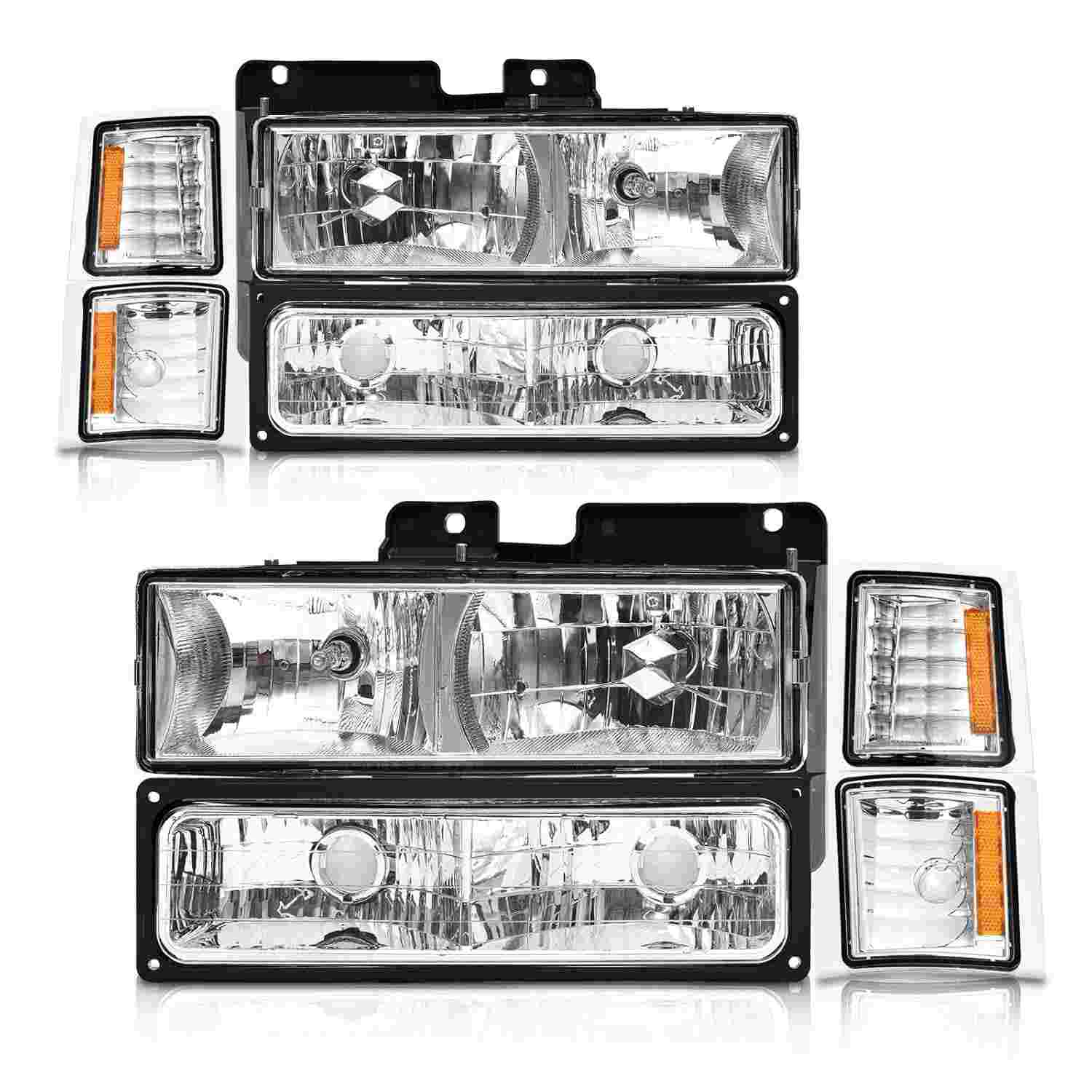 Faróis Cromados para Chevy Silverado/Tahoe/Suburban 1994-1998 - Kit Completo (Motorista e Passageiro)