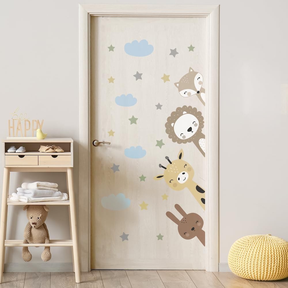 Adesivo de Parede Infantil com Animais e Estrelinhas - Kit Completo para Decoração Divertida