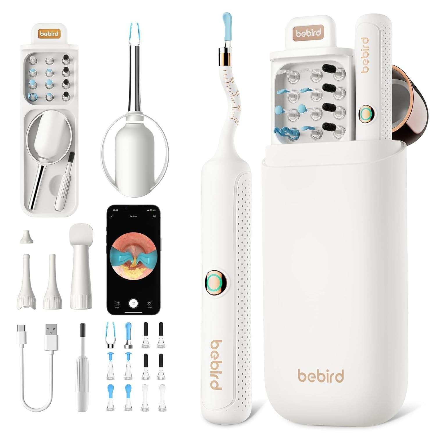 Bebird Earsight Plus R37R - Kit Completo de Otoscópio com Câmera HD e Pinça Sem Fio para Limpeza Segura do Ouvido