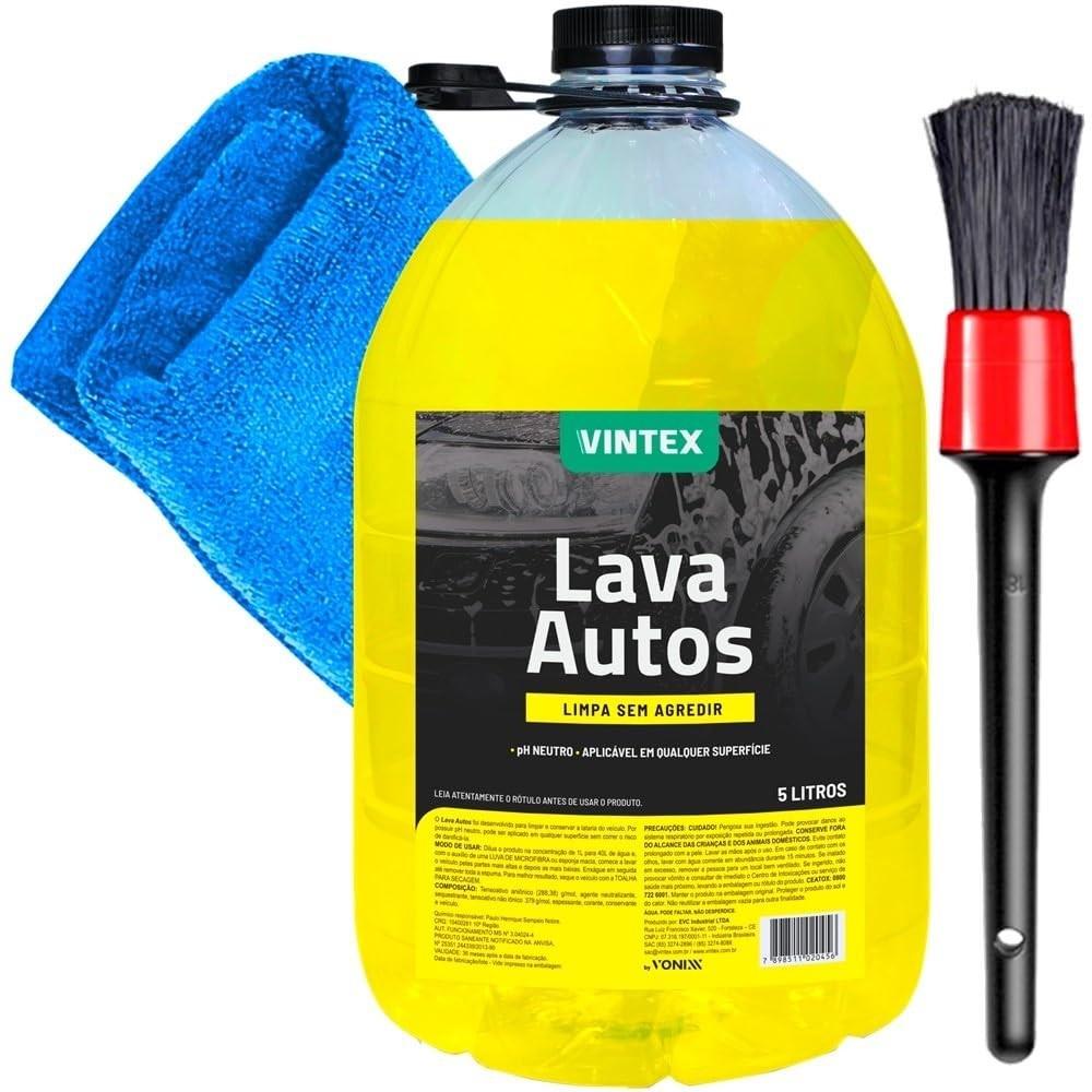 Kit Completo Detalhamento Automotivo: Shampoo Vintex 5L, Pincel Karbox e Toalha Microfibra