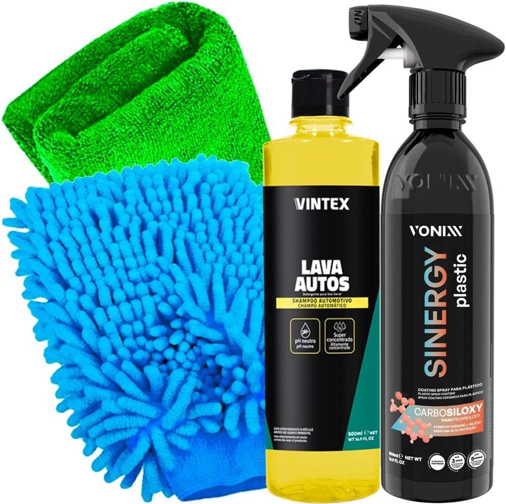 Kit Completo Sinergy Plastic: Lavagem e Proteção Premium para Plásticos do seu Carro