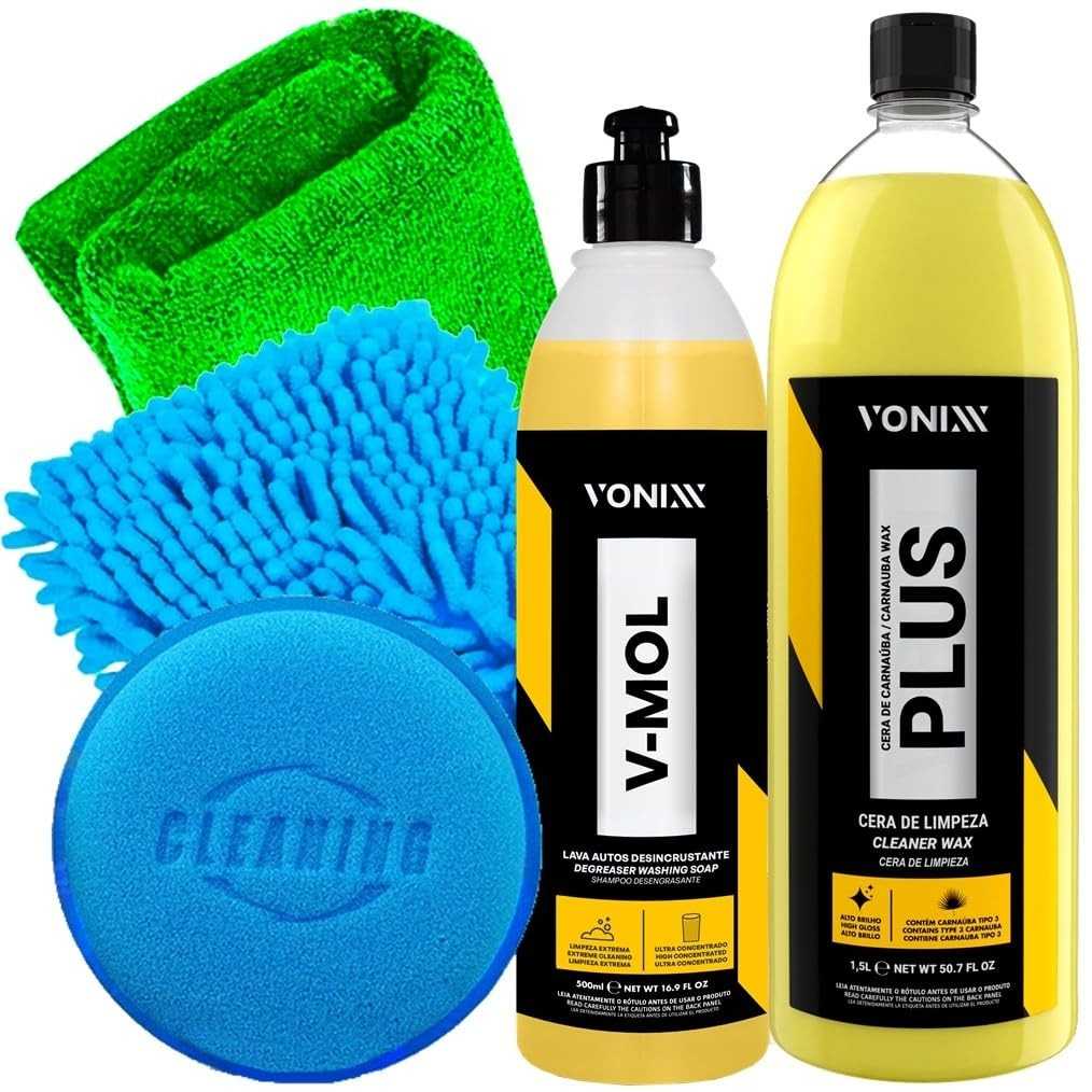 Kit Completo Vonixx V-Mol 500ml e Carnaúba Plus 1,5l com Acessórios Karbox para Detalhamento Automotivo