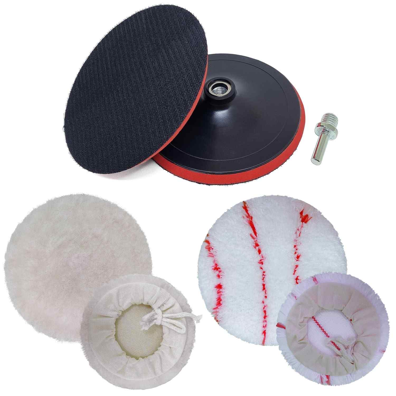 Kit Completo para Polimento Automotivo 180mm - Suporte + Adaptador + Boinas Lã e Microfibra