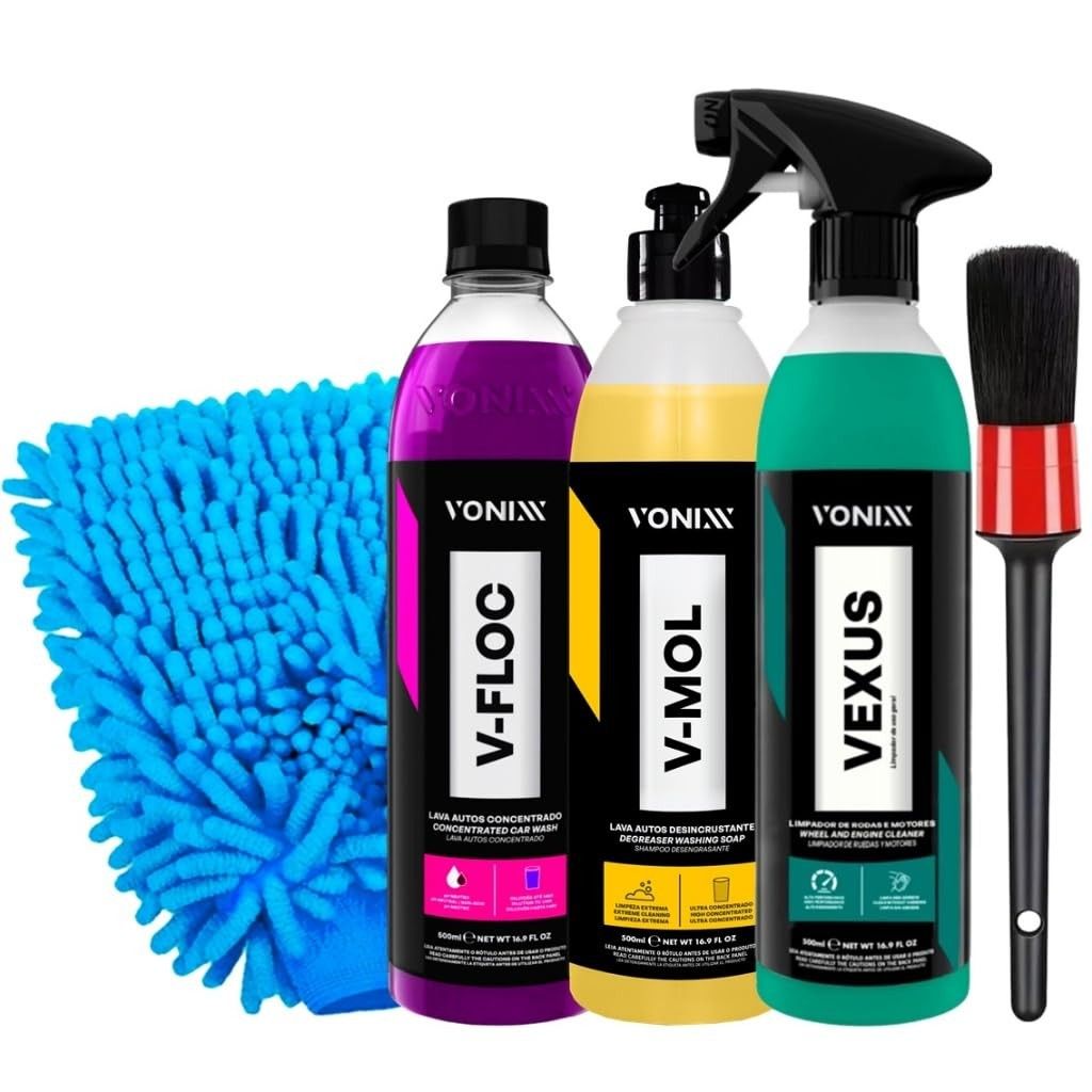 Kit Completo Vonixx Vexus, V-Mol e V-Floc com Acessórios Karbox para Detalhamento Automotivo