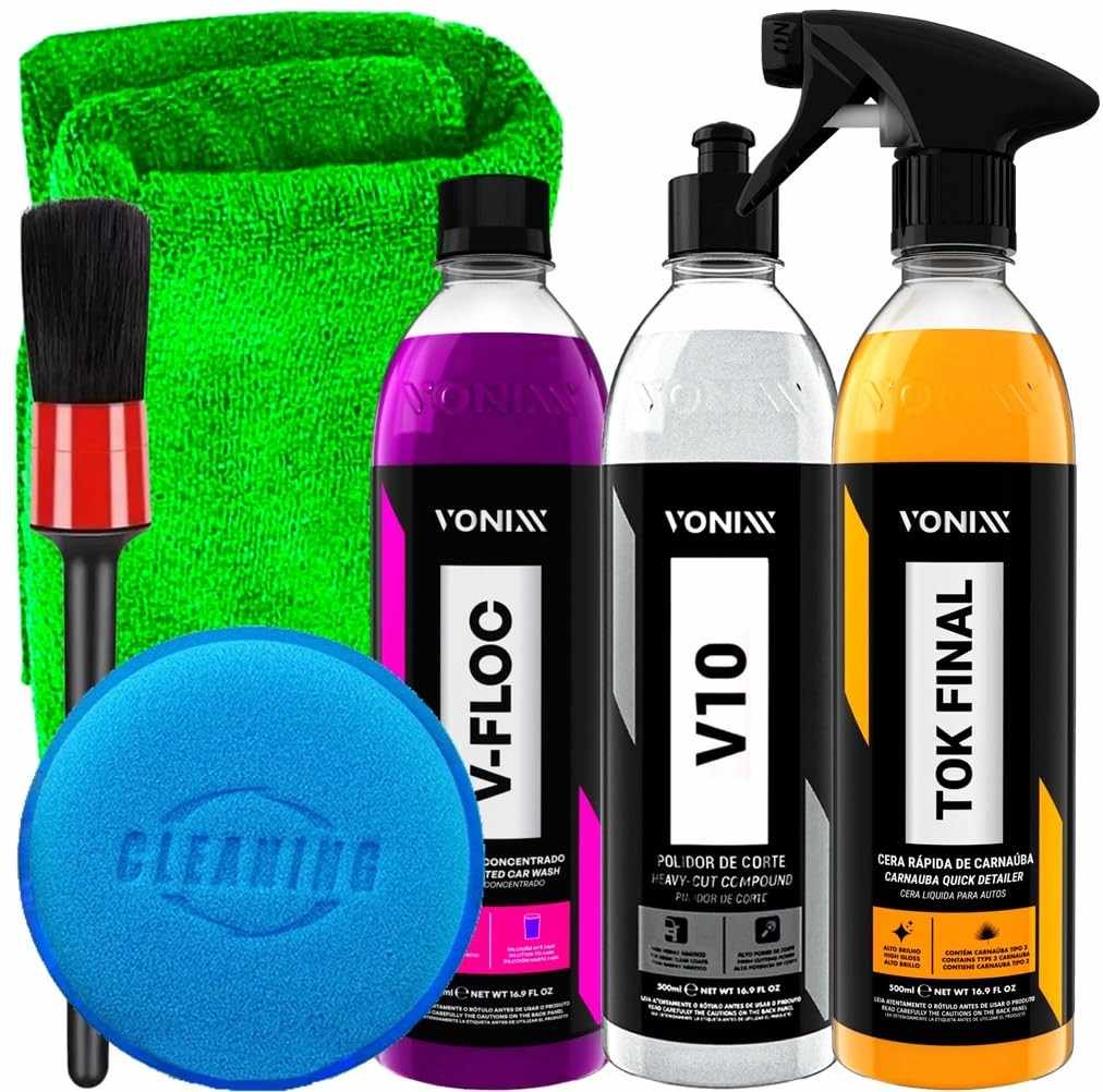 Kit Completo Vonixx: Carnaúba Tok Final, V10 Polidor, V-Floc Shampoo + Acessórios
