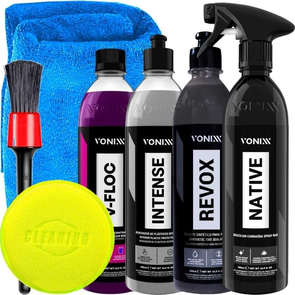 Kit Completo Vonixx: Native Spray, Revox, Intense, V-Floc e Acessórios Karbox para Detalhamento Automotivo