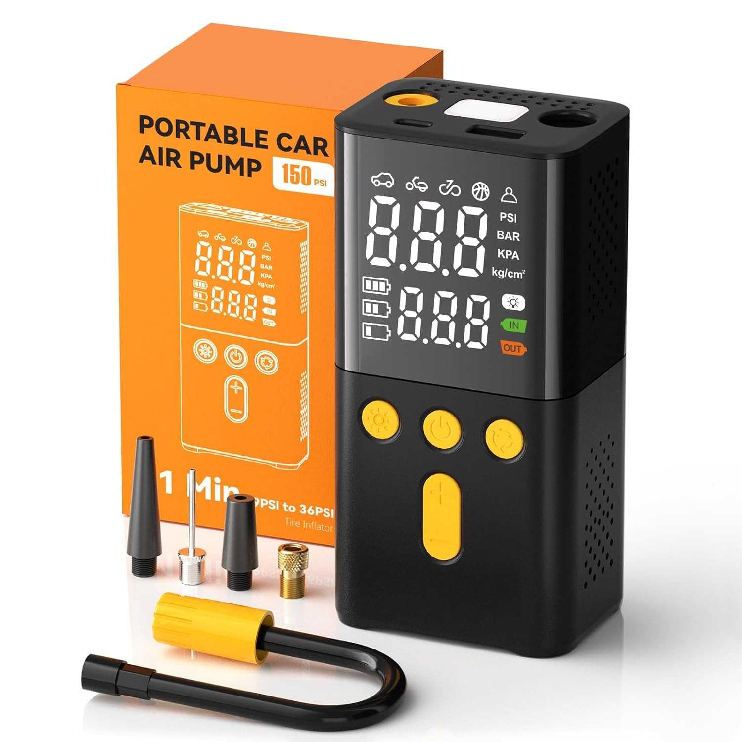 Compressor de Ar Portátil 150PSI: Inflador Rápido e Inteligente para Seu Veículo