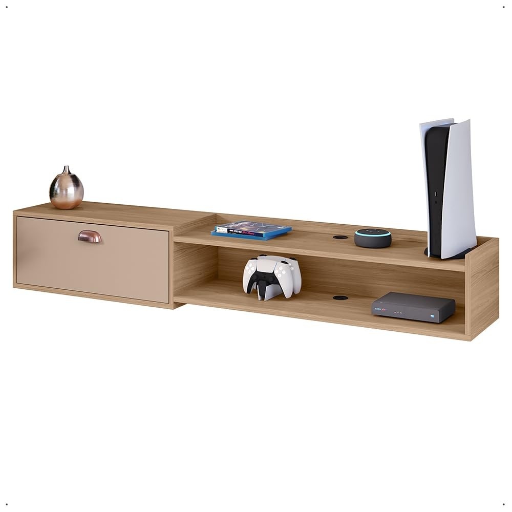 Rack Bancada Parede Home Supremo para TV 55" com Nicho e Puxador Concha Moderno