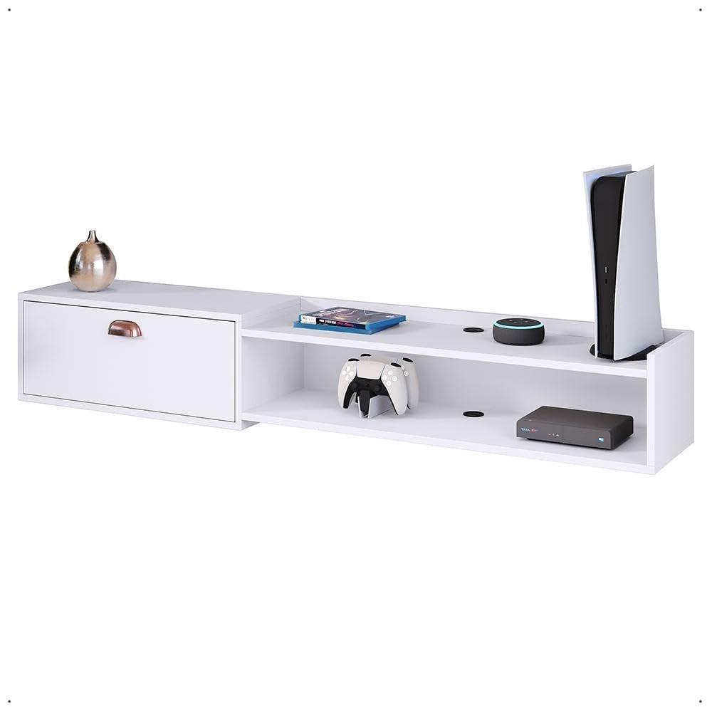 Rack Bancada Parede Home Supremo para TV 55" com Nicho e Porta Concha - Design Moderno Branco