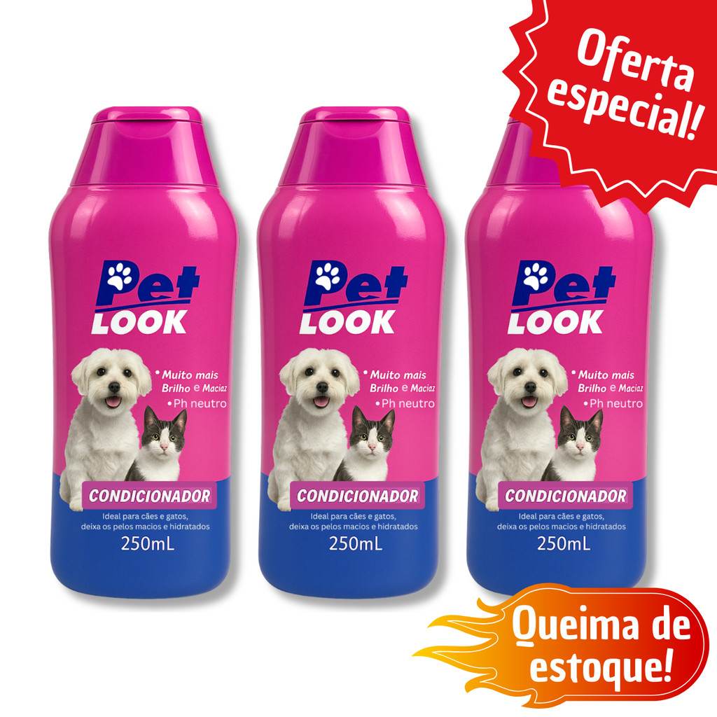 Condicionador Pet Look 250ml: Pelos Macios e Brilhantes para Cães e Gatos