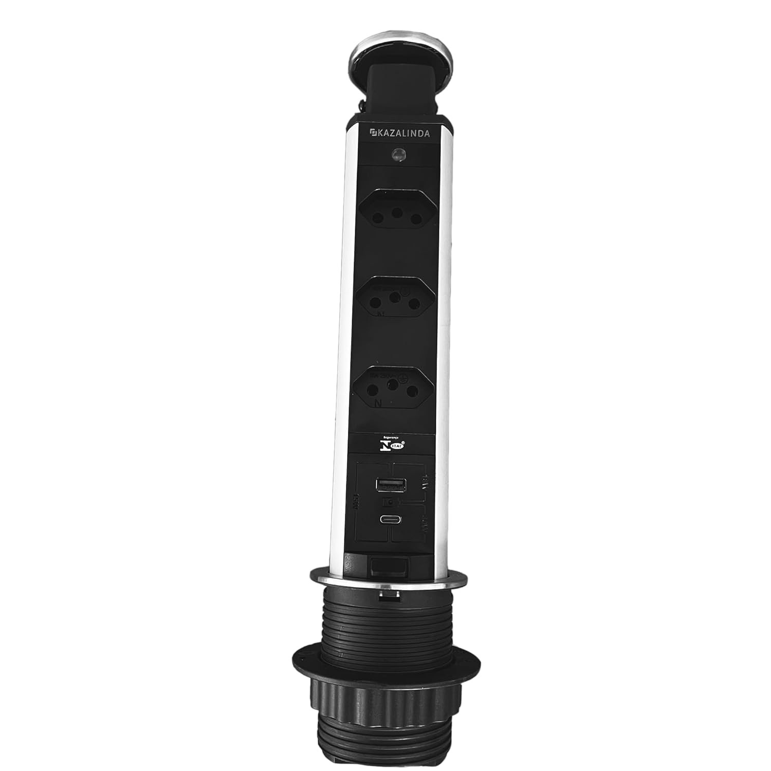 Torre de Tomada Inox Premium: 3 Tomadas, USB-A e USB-C para Máxima Conectividade
