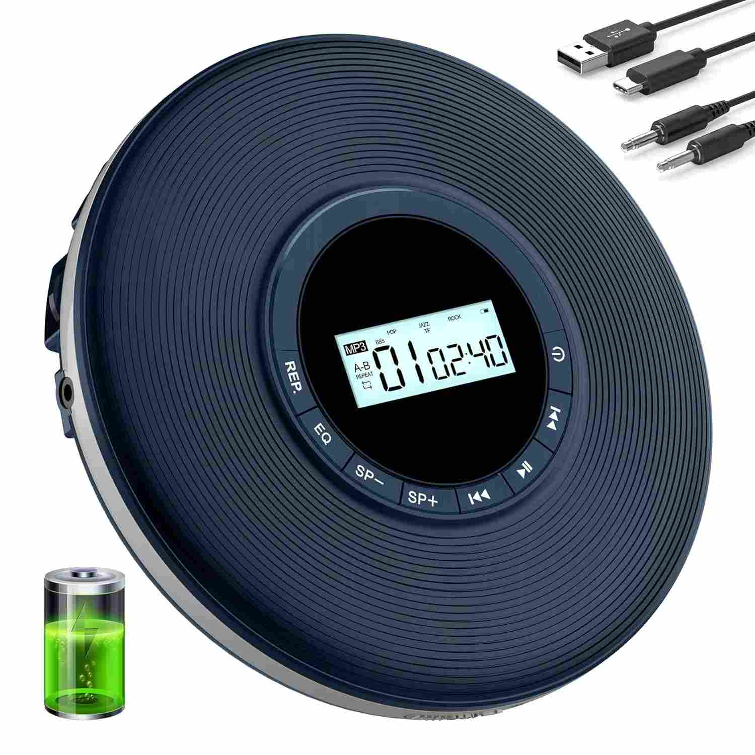 Leitor de CD Portátil Disman: Reviva sua Música com Bateria Recarregável e Conectividade Moderna