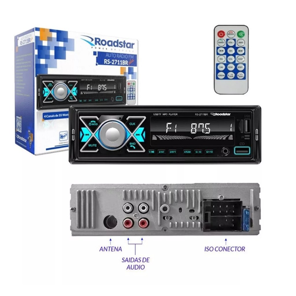 Auto Rádio BT Roadstar RS2714BR ES: Potência e Conexão