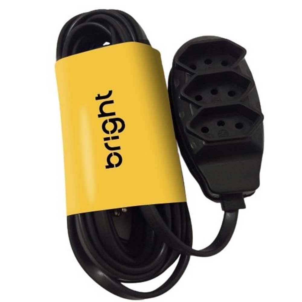 Extensão Elétrica Bright 5M Preta: 3 Tomadas Bivolt para Mais Conexão!