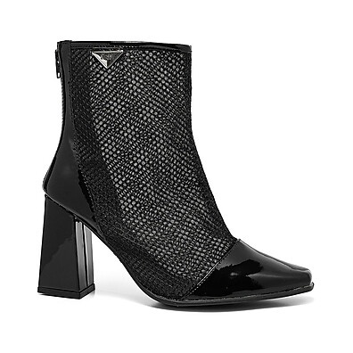 Bota Feminina Stessy Shoes Salto Bloco Tela Cano Curto Confortável