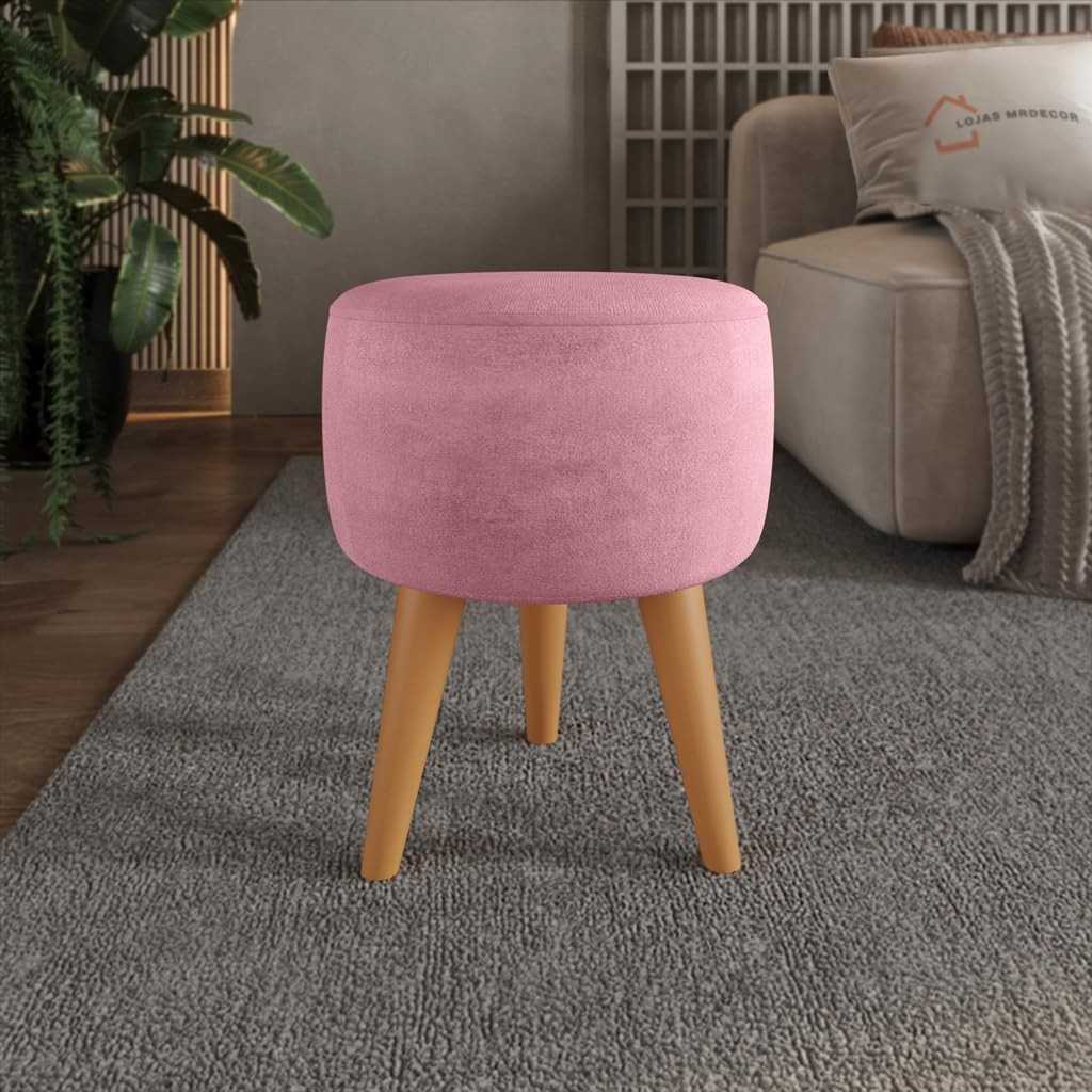 Puff Redondo Estofado com Pé Palito - Assento Confortável e Decoração Moderna (Rose)