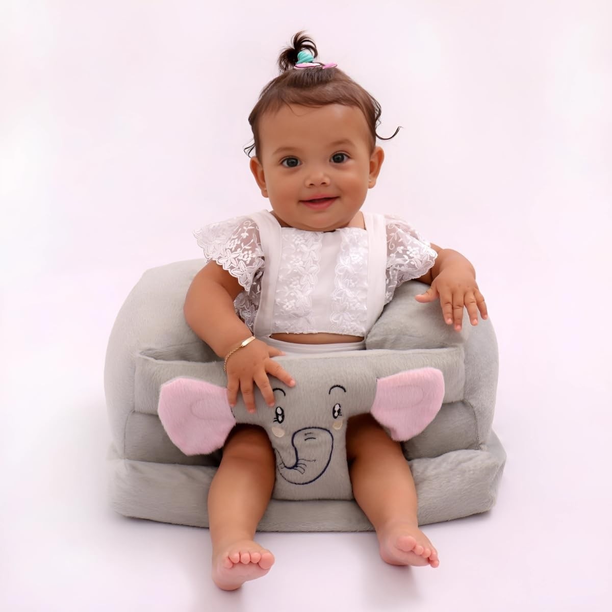 Assento de Bebê Confortável com Apoio - Cinza com Rosa | Auxílio para Sentar Seguro e Macio