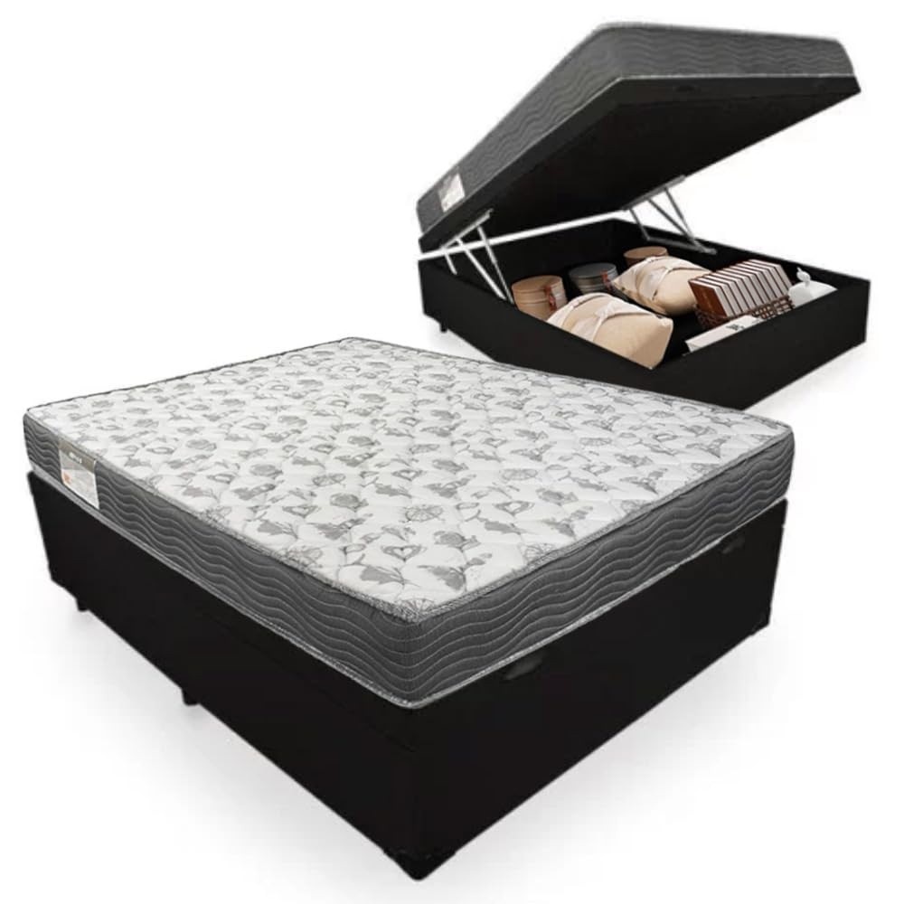 Cama Box com Baú Casal + Colchão Ortobom Iso 100 D33 - Conforto Extra Firme com Armazenamento