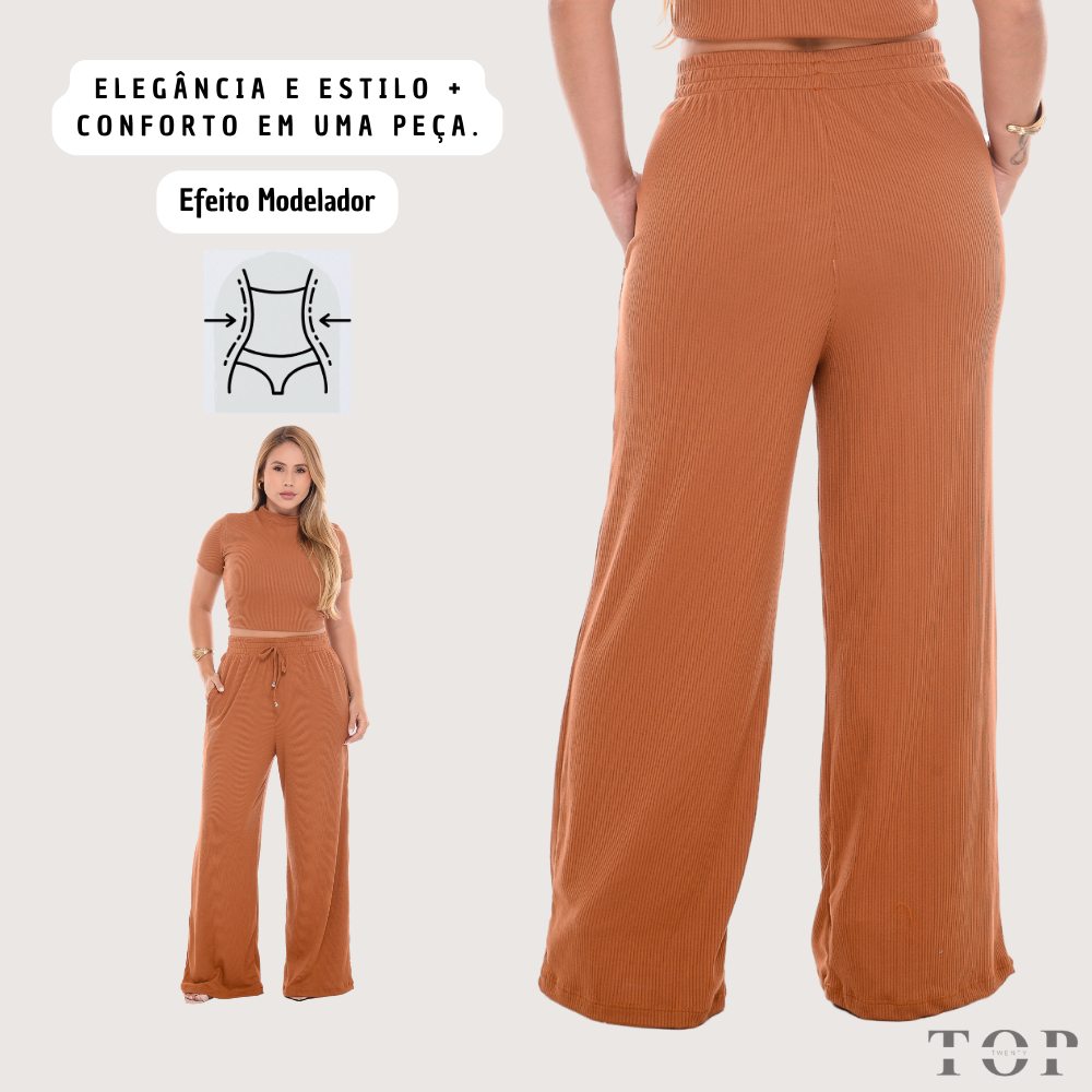 Calça Pantalona Feminina Canelada: Elegância e Conforto