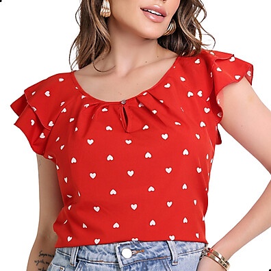 Blusinha Social Crepe com Estampa Coração: Elegância e Conforto