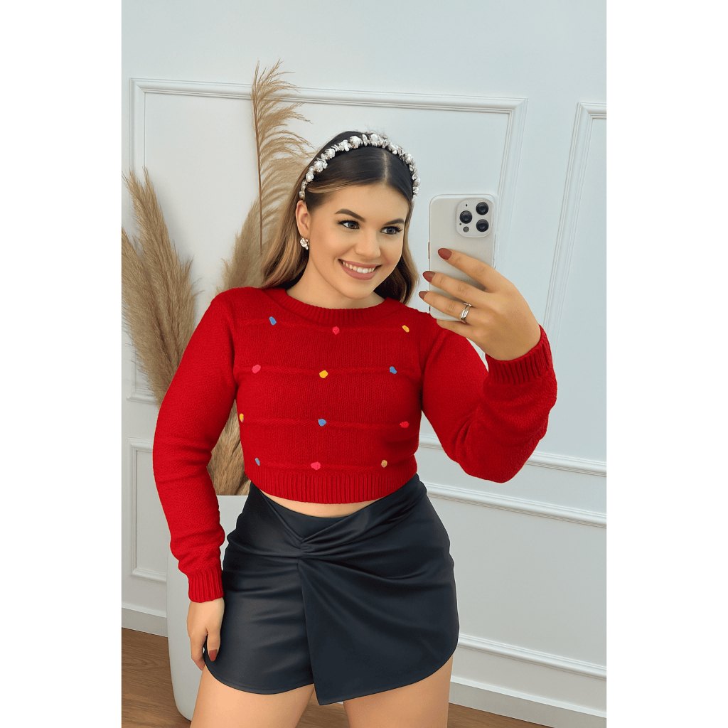 Blusa Cropped Tricot com Pompom - Estilo e Conforto