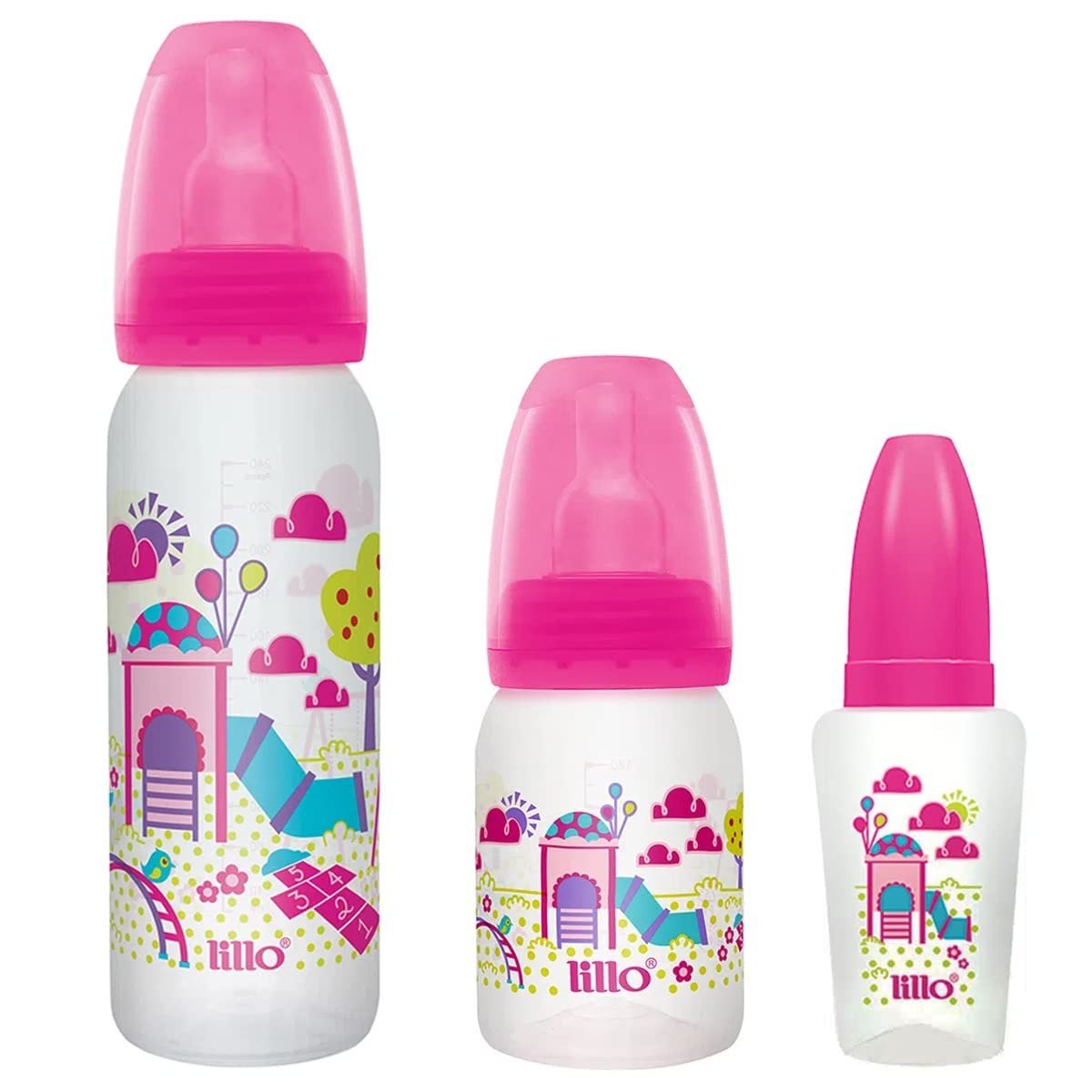 Kit 3 Mamadeiras Evolução Divertida 50/120/240ml Rosa - Lillo | Segurança e Conforto para Bebês