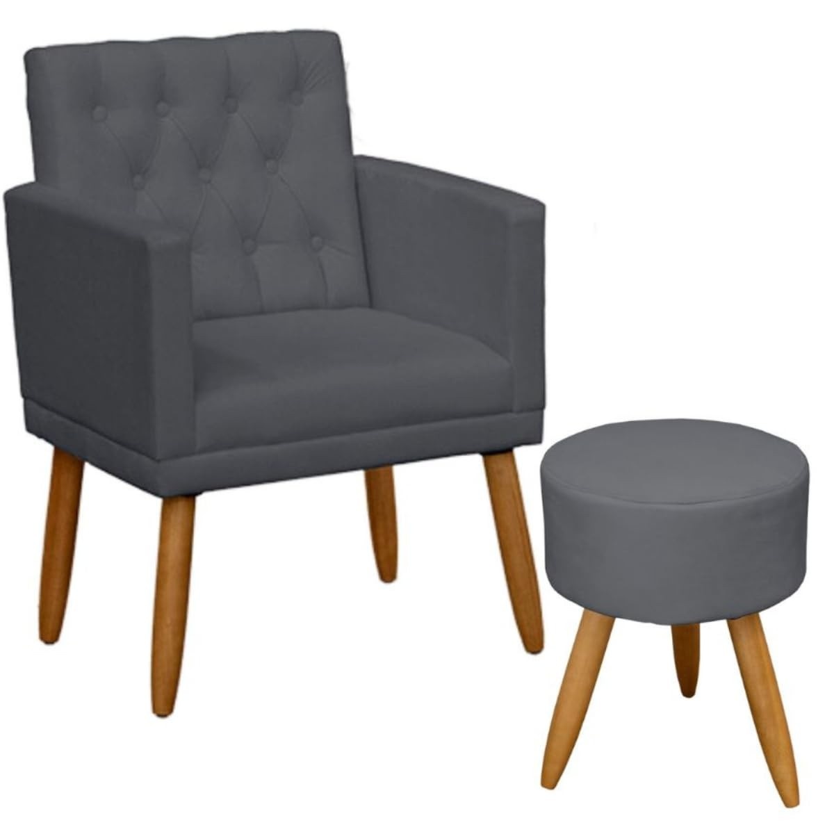 Poltrona Decorativa Moderna com Puff Cinza - Conforto e Estilo para Sala e Recepção