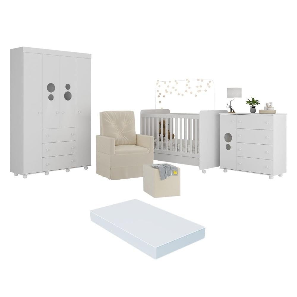 Quarto Completo com Colchão, Poltrona e Puff Pimpolho - Design Moderno e Conforto Total