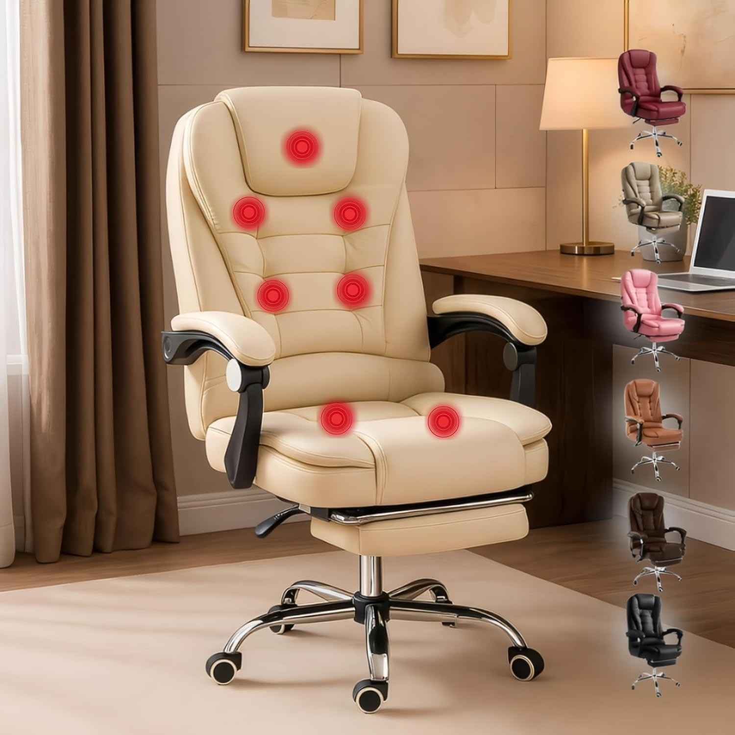 Cadeira de Escritório com 7 Pontos de Massagem - Conforto Premium com Reclínio e Apoio para Pés