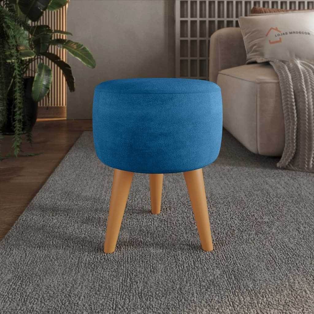 Puff Redondo Estofado Azul-Marinho com Pé Palito - Decore com Estilo e Conforto