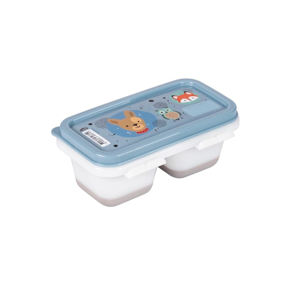 Porta Papinha Duplo com Encaixe para Congelamento - 2 Divisórias de 70ml - Decoração Menino
