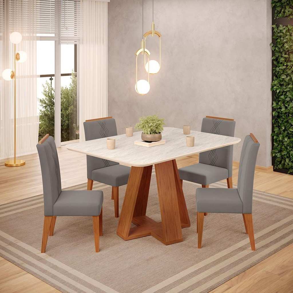 Conj. Mesa Jantar Kiara + 4 Cadeiras Yasmin