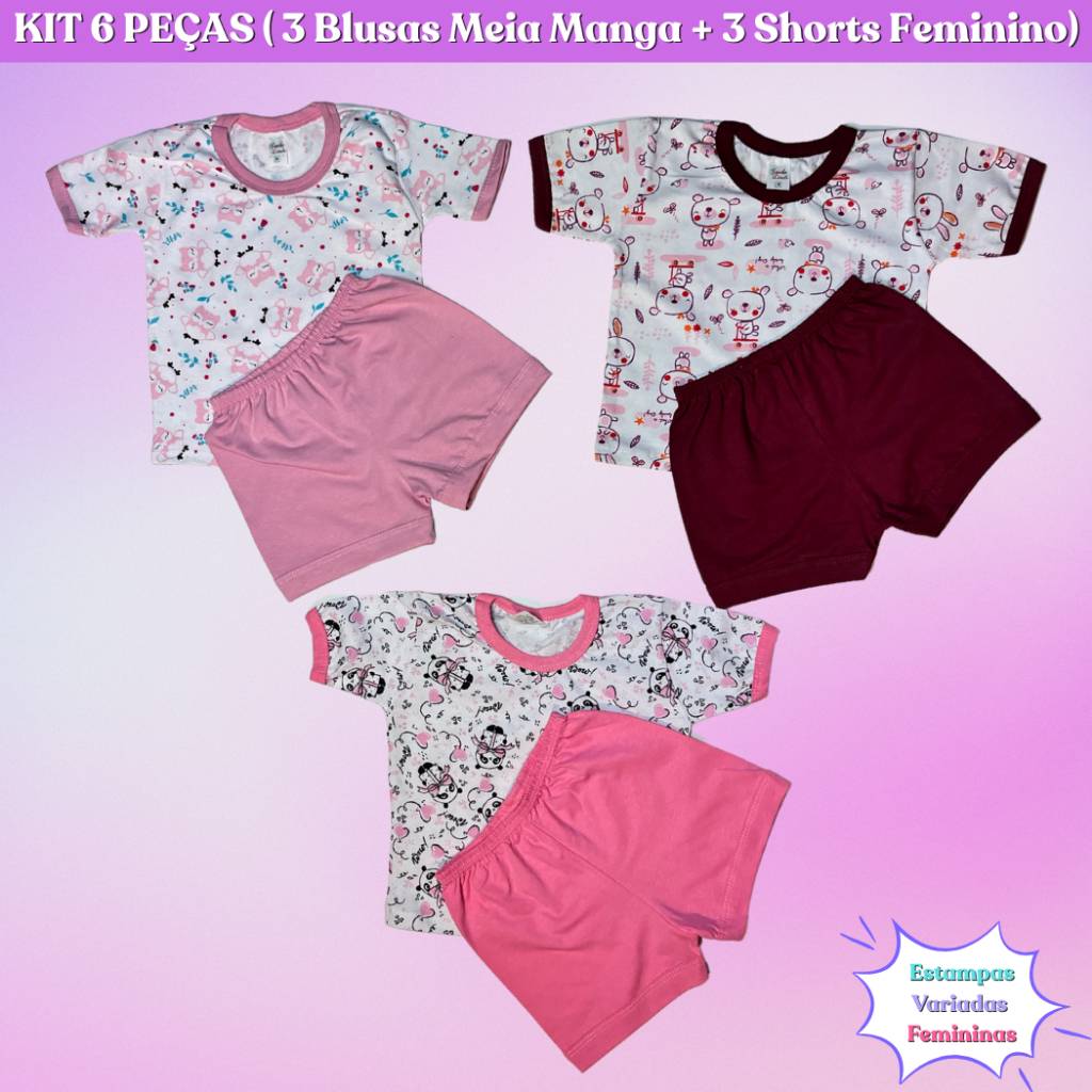 Conjuntinhos Bebê 100% Algodão com 6 Peças