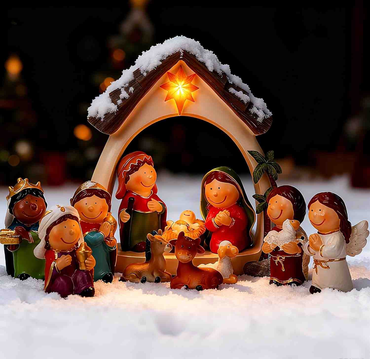 Conjunto de Presépio Infantil 12 Peças com LED - Decoração Natalina para Crianças