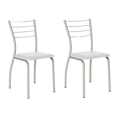 Conjunto 2 Cadeiras 1700 Tubo Prata Napa Branca Carraro