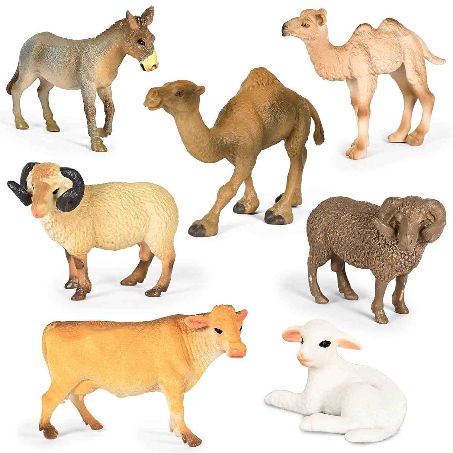 Conjunto de Presépio 7 Peças - Figuras Animais Tradicionais para Decoração Natalina