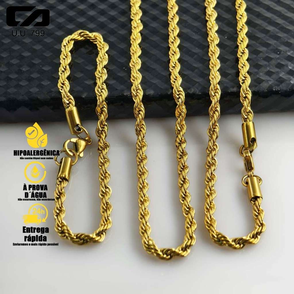 conjunto-aco-douradoprata-corrente-pulseira