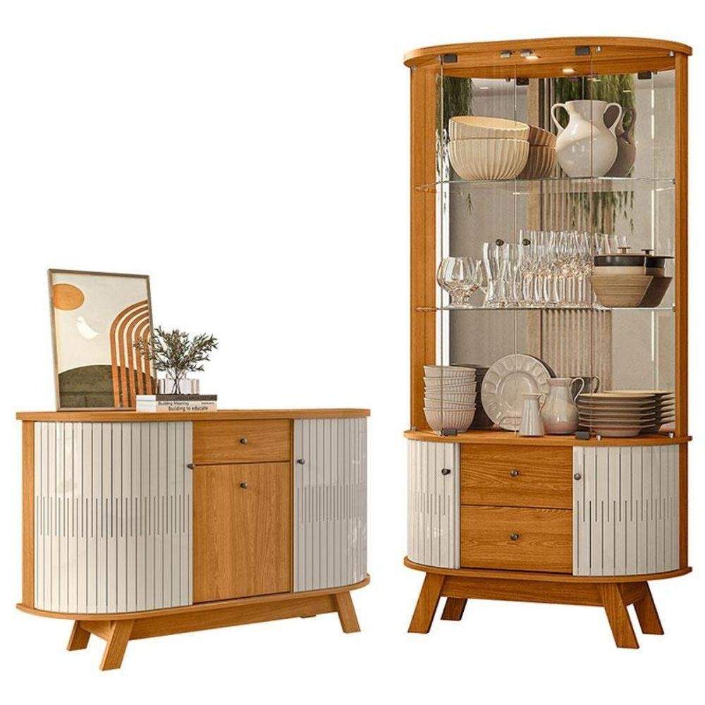Conjunto Aparador e Cristaleira Madetec: Monza + Moss Cinamomo