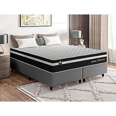 Conjunto Cama Box King com Molas Ensacadas Preto – Conforto e Qualidade