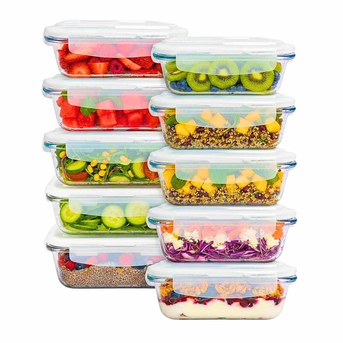 Conjunto com 10 Potes de Vidro 640ml com Tampa Hermética - Ideal para Marmitas e Organização