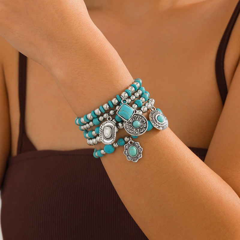 Conjunto de 5 Pulseiras Turquesa Feitas à Mão – Acessórios Únicos para Seu Estilo